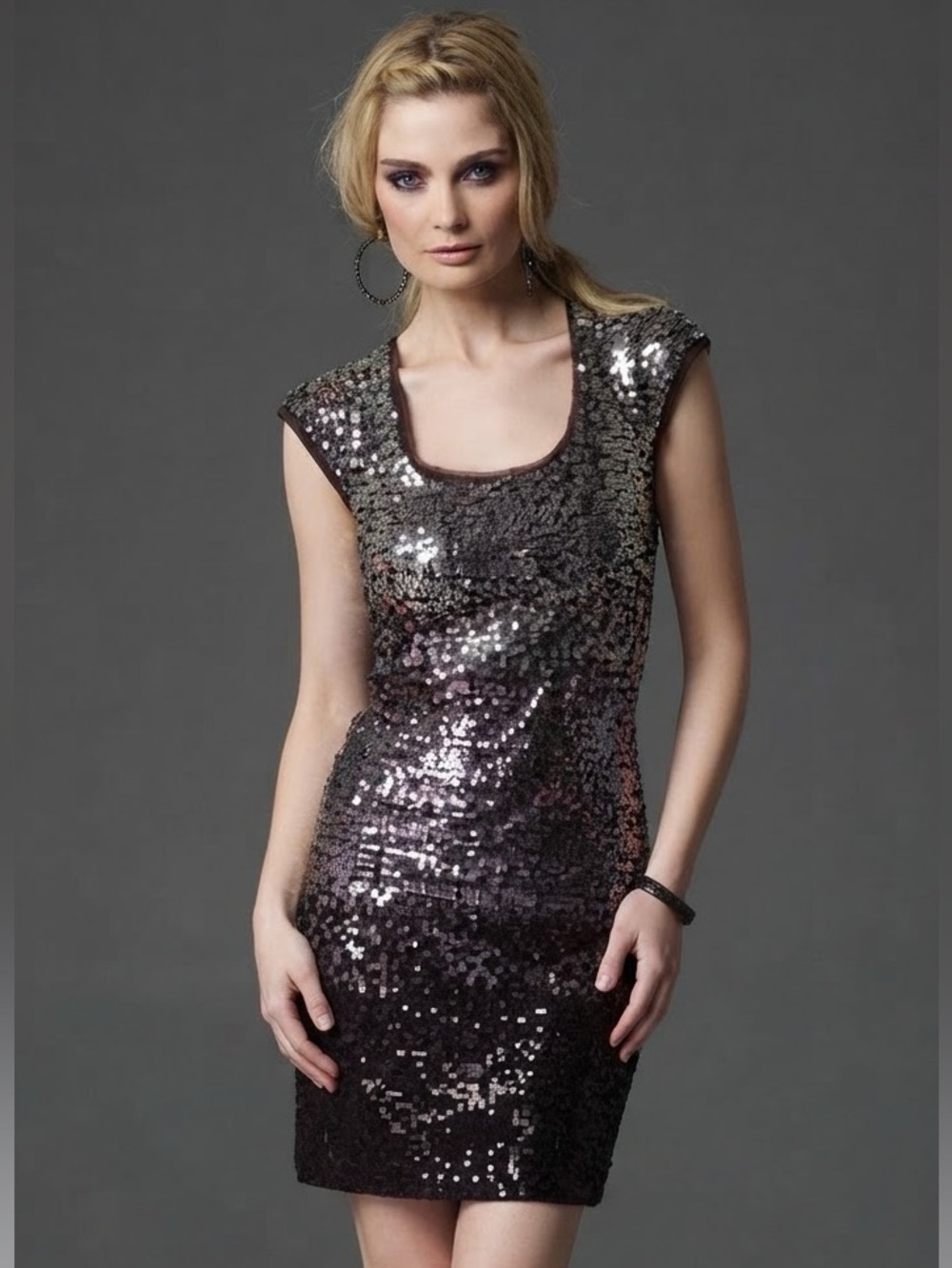 WHBM Sequin Ombre Cocktail Dress Black Silver Sparkle Party Clubwear Size S